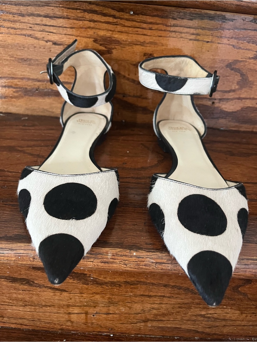 Frances Valentine Calf Hair Polka Dot Ankle Strap Heels Pumps Women’s Size 10